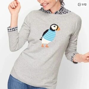 NWT Talbots Women's Boatneck Knit Puffin Sweater Cute Soft Casual Size Small